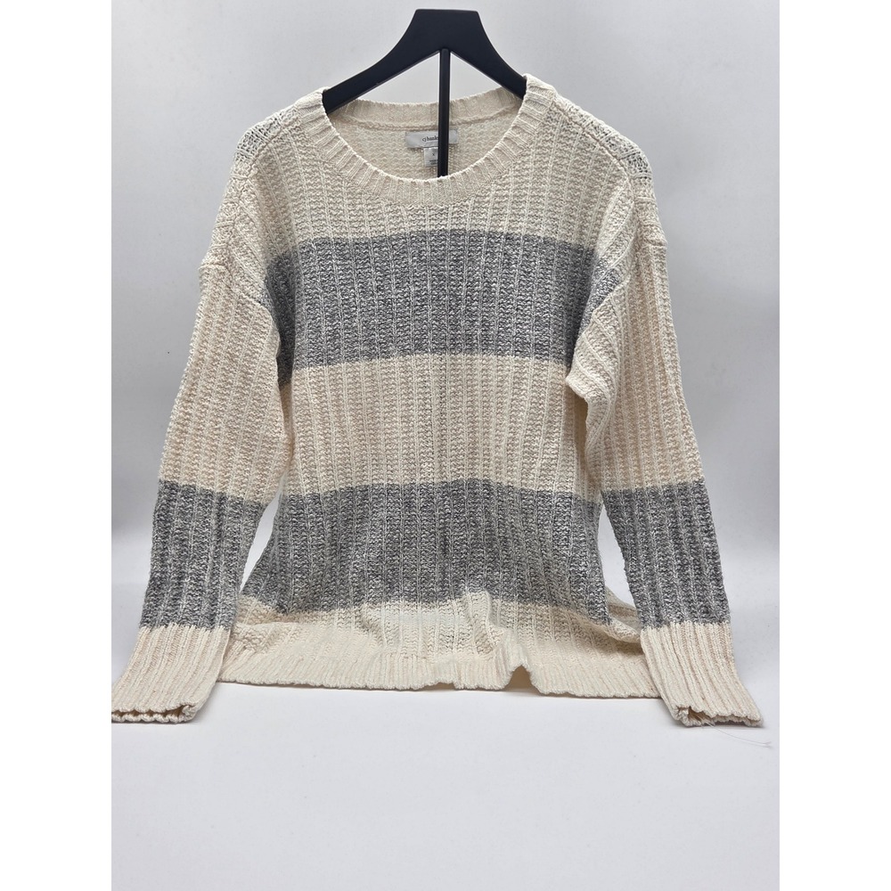 CJ Banks Women's X Cream Gray Striped Textured Knit Sweater NWT 101-498